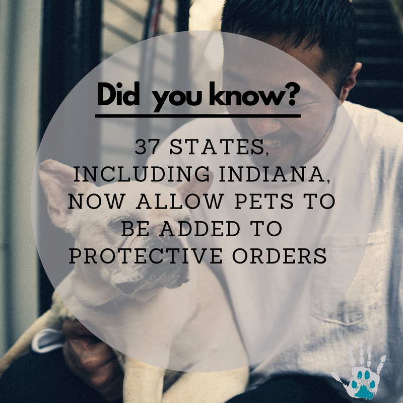 Did you know?  37 states, including Indiana, now allow pets to be added to protective orders
